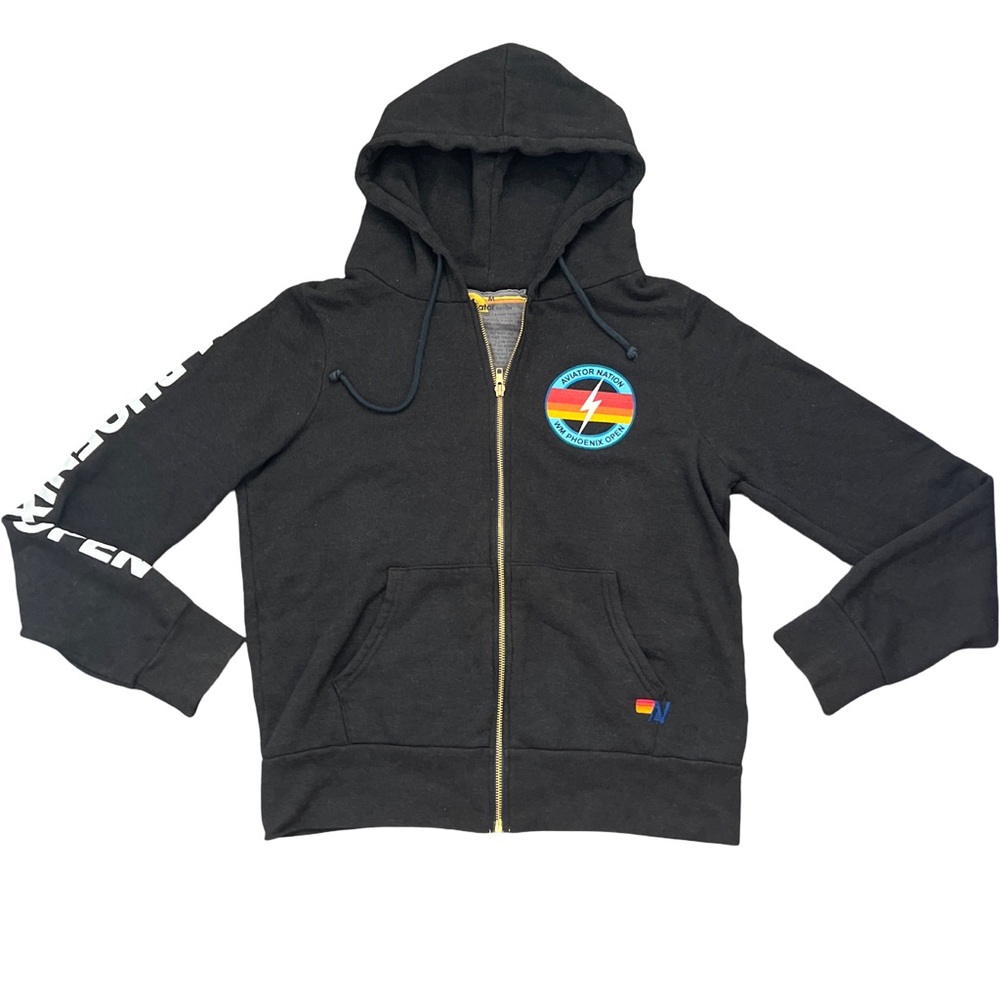 Aviator Nation Black Hoodie with Rainbow Phoenix Open Emblem